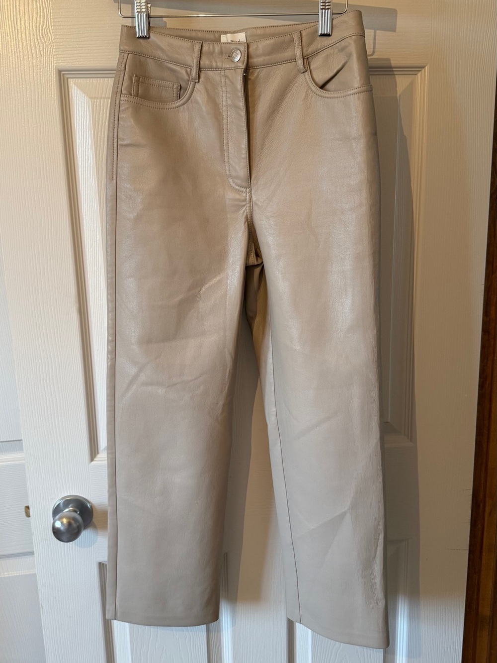 Aritzia / Wilfred - Womens Beige Faux Leather Straight-Leg Jeans